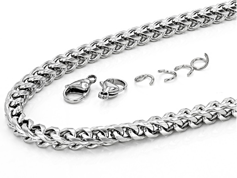 Stainless Steel 4 Sided Tubular Link Chain with Lobster Clasps and Jump Rings appx 7 Pieces Total