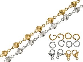 18k Gold Plated & Stainless Steel Heart Shape Link Chain with Lobster Clasps and Jump Rings