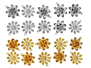 Daisy & Water Lily Brass Connector in Gold Tone and Silver Tone appx 20 Pieces Total
