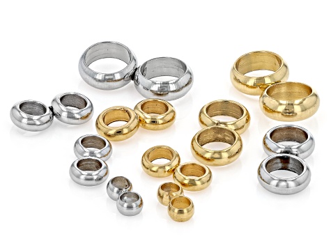 Stainless Steel and 18k Gold Over Stainless Steel Double Ring Spacer Bead appx 70 Pieces total