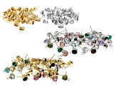 Crystal Earring Component with Closed Ring in Gold and Silver Tone appx 80 Pieces Total