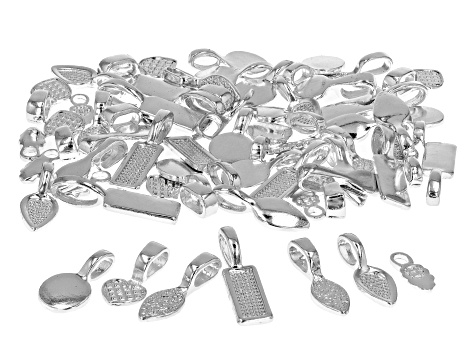 Silver Tone Glue on Bail in 6 Shapes Total of 60 Pieces