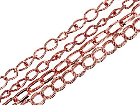 Unfinished Oval Link and Paperclip Iron Chain Set of 12 in Silver, Rose, and Gold Tone