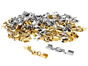 Stainless Steel and 18k Gold over Stainless Steel Fold Over Ends with appx 30mm appx 50pcs in Total
