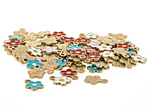 Multicolor Enameled Flower Charm Set of Approximately 80 Pieces