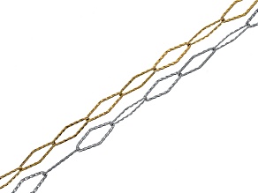 18k Gold over Stainless Steel and Stainless Steel  Textured Diamond Shaped Chain appx 3m in Total