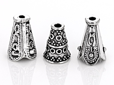 Antiqued Silver Tone Base Metal Indonesian Design Cone Component in 3 Sizes appx 150 Pieces Total