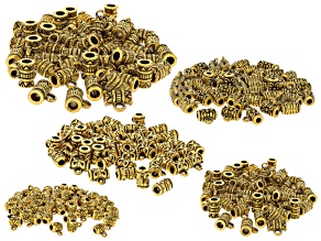 Gold Tone Metal Slider Bail Beads with Clover, Swirl, Flower, Tribal Designs appx 300 Total Pieces