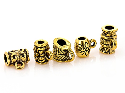 Gold Tone Metal Slider Bail Beads with Clover, Swirl, Flower, Tribal Designs appx 300 Total Pieces