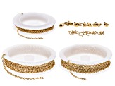 18k Gold over Stainless Steel Unfinished Round Flat  Chain in 3 Sizes appx 6m Total with Findings