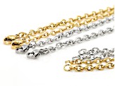 18k Gold over Stainless Steel and Stainless Steel Cable Chain Necklaces with Clasps and Jump Rings