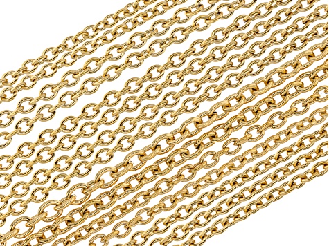 18K Gold over Stainless Steel Cable Chain Necklaces with Lobster Clasps and Jump Rings in 4 Lengths