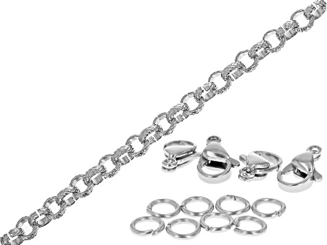 Unfinished Stainless Steel Textured Rolo Chain appx 2m and Stainless Steel Findings