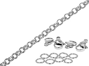 Unfinished Stainless Steel Textured Rolo Chain appx 2m and Stainless Steel Findings
