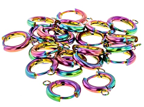 Rainbow Titanium over Stainless Steel Hinged Huggie Earring Finding with Jump Ring Appx 22 Pieces