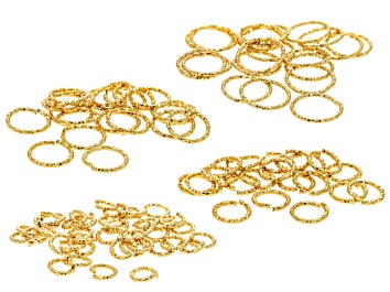 Picture of 18k Gold Plated Brass Diamond-Cut Open Jump Ring Kit in 4 Sizes Appx 110 Pieces Total
