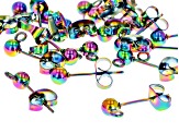 Ball Earring Post with Jumpring & Backing Kit in Rainbow Titanium over Stainless Steel 80 Pcs Total