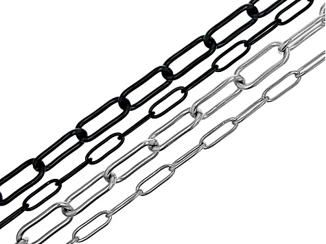 Paperclip Chain Set of 4 in Gunmetal Plated Stainless Steel Finish Assorted MM & Length
