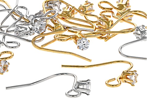 Ear Wire 14mm with 3mm CZ & Open Ring 20 Pcs in 18k Gold Plate over Brass & Silver Tone Brass