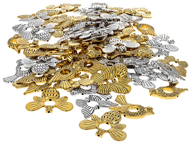 Bead Frame in Butterfly, Bee and Bird Shapes Set of 120 pcs in Antiqued Silver & Gold Tone