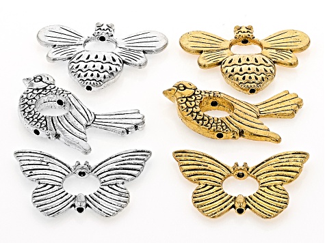 Bead Frame in Butterfly, Bee and Bird Shapes Set of 120 pcs in Antiqued Silver & Gold Tone