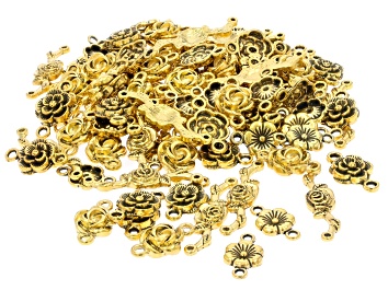 Picture of Flower Style Connectors in Antiqued Gold Tone Total of 110 Pieces in Assorted Shapes & Sizes