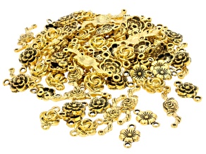 Flower Style Connectors in Antiqued Gold Tone Total of 110 Pieces in Assorted Shapes & Sizes