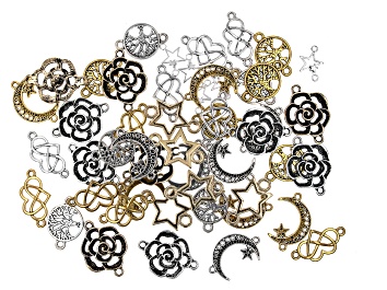 Picture of Fashion Shape & Size Connectors in Silver, Gold, & Antique Gold Tone 50 Pieces Total Assorted Sizes