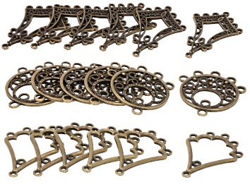 Picture of Filigree Design Focal & Chandelier Component Kit Antique Brass Tone 18 Pieces Total