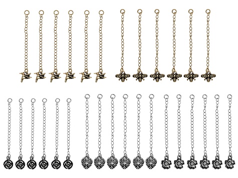 Chain Extender with Dangle Kit in Gold & Silver Tone Includes 5 Different Dangle Shapes 30 Pcs Total