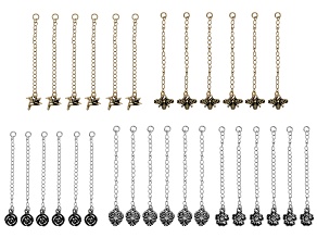 Chain Extender with Dangle Kit in Gold & Silver Tone Includes 5 Different Dangle Shapes 30 Pcs Total