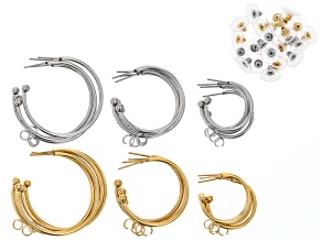18k Gold over Stainless Steel & Stainless Steel Hoop Earring with Open Jump Ring in Assorted Sizes