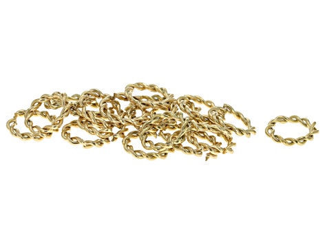 18k Gold Over Stainless Steel Rope Textured Jump Rings in Assorted Sizes