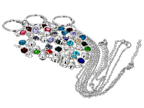 Silver Tone Chain Trio with Multi-Color Crystal Charms Set of 51