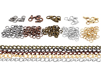 Picture of Jump Rings, Lobster Claw Clasps, and Unfinished Chain Set in Assorted Tones
