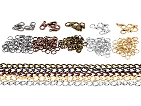 Jump Rings, Lobster Claw Clasps, and Unfinished Chain Set in Assorted Tones
