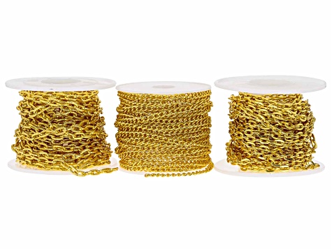 Chain set of 3 Assorted Styles in Gold Tone appx 15 Meters Total