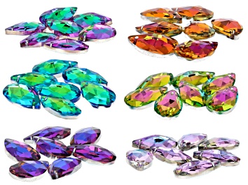 Picture of Peacock Iridescent Faceted Teardrop Glass Dangles set of 42