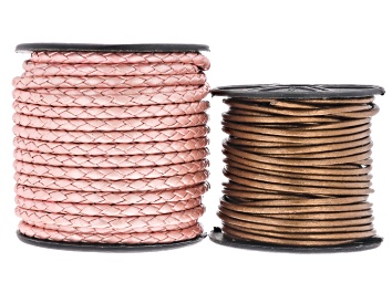 Picture of Metallic Mystic Pink Round Bolo Leather Cord and Kansa Round Leather Cord Set of 2 Appx 20M Total