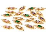 Gold Tone Multi-Color Cubic Zirconia 17.5x7mm Connector Set of 20