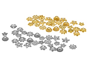 Stainless Steel & Gold Plated Stainless Steel Flower Bead Cups in Assorted Shapes & Sizes Set of 56