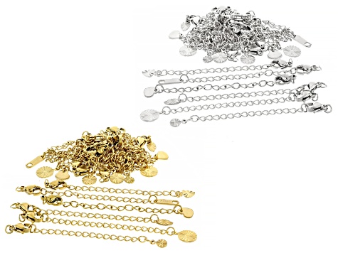 Stainless Steel & Gold Plated Stainless Steel Lobster Clasp and Extender Chain with Dangle Set of 42