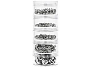 Silver Tone Flower Bead Cap Set with Tube Compartment Container Set of 300