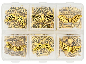Antique Gold Tone Angel Wing Beads in Assorted Shapes & Sizes Set of 60