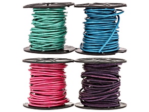 Aqua, Azure Blue, Fuchsia, & Natural Purple Leather Cord 5 Meter Spool Set of 4.