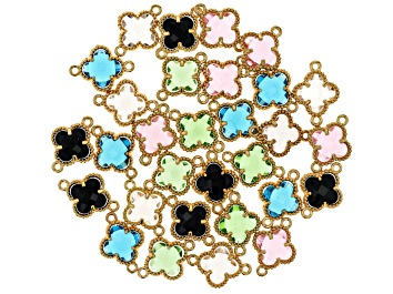 Picture of Multicolor Glass Connector 17.5x13mm Clover Shape with Gold Tone Accents Set of 30
