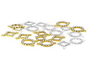 Silver & Gold Tone Connector with Glass Accents Set of 20