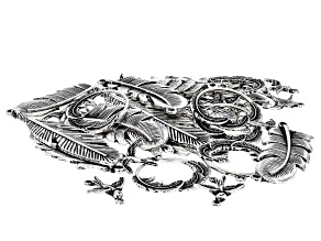 Antique Silver Tone Feather & Bird Charm & Connector Set of 32