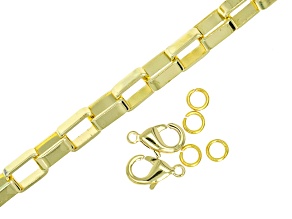 14k Gold over Brass Box Link Chain, Lobster Clasp, & Jump Rings Set of 7