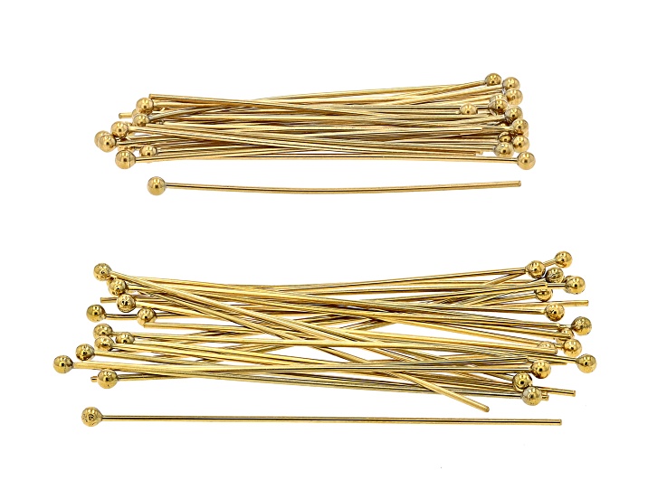 18K Gold Plated Stainless Steel Headpin in Two Sizes Set of 60